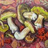 “Mushrooms and leaves” Canvas Oil paint Realist Still life 2010 - photo 1