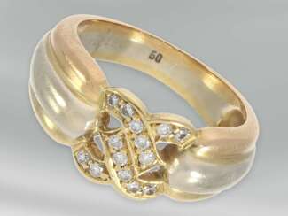 Ring: dekorativer Bicolor-Brillantring, 18K Gold
