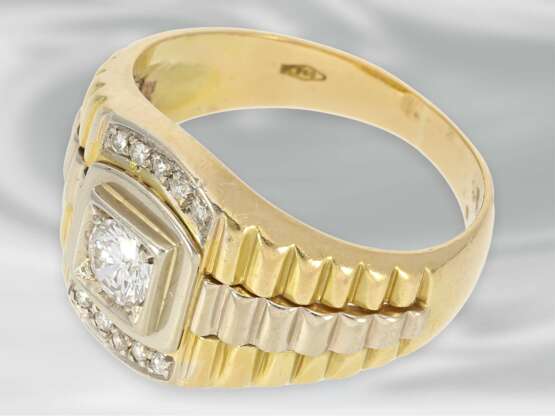 Ring: schwerer goldener Bicolor-Herrenring, mit hochfeinem Brillanten von ca. 0,44ct, 18K Gold - Foto 2