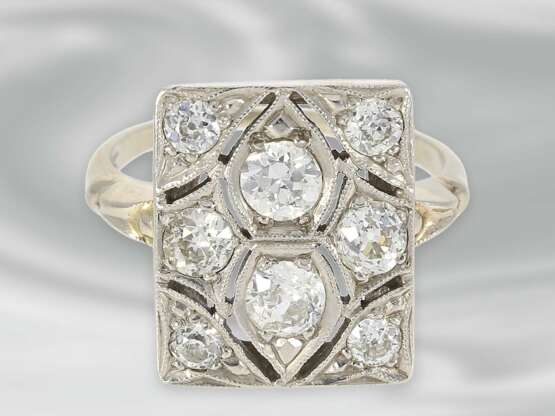 Ring: dekorativer Art déco Ring mit Diamanten, insgesamt ca. 1,36, 14K Weißgold - Foto 2