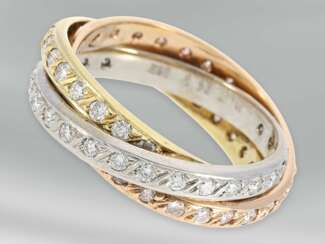 Ring: moderner und hochwertig gefertigter Tricolor-Brillant/Goldschmiedering, Brillanten von 1,26ct