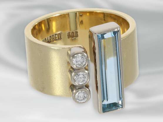 Ring: ausgefallener Designer-Goldschmiedering mit Brillanten und Aquamarin, bezeichnet HANDARBEIT, 14K Gold - Foto 2