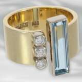 Ring: ausgefallener Designer-Goldschmiedering mit Brillanten und Aquamarin, bezeichnet HANDARBEIT, 14K Gold - photo 2