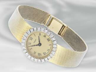 Armbanduhr: 14K goldene vintage Armbanduhr der Marke "Tissot" mit Brillantbesatz