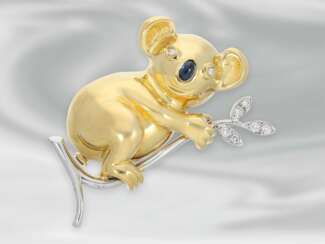 Brosche/Nadel: hochwertige Goldschmiedebrosche, Motiv "Koala Bär", Handarbeit aus 18K Gold