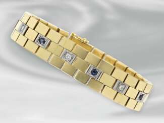 Armband: schweres vintage Goldschmiedearbeit mit Brillanten und Saphiren, 18K Gold