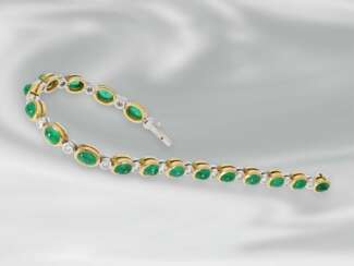 Armband: sehr hochwertiges Goldschmiedearmband mit Brillant-/Smaragdbesatz, 18K Gold, ungetragen