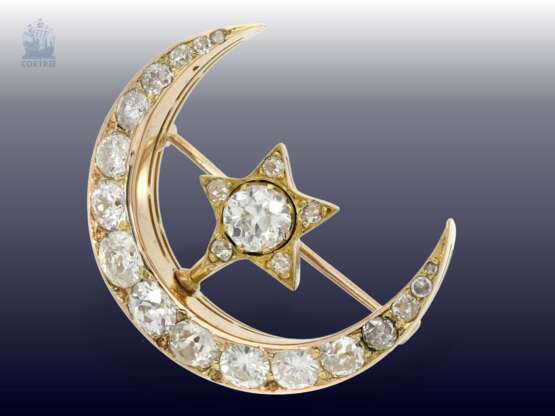 Brosche: ausgesprochen schöne und außergewöhnliche antike russische Diamantbrosche, Motiv "Mondsichel", große Diamanten, ca.2,5ct - photo 2