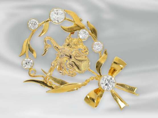 Brosche/Nadel: hochwertige Goldschmiedearbeit, Jugendstilbrosche mit Adelswappen, Altschliff-Diamanten von ca. 2,6ct - фото 3