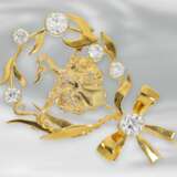 Brosche/Nadel: hochwertige Goldschmiedearbeit, Jugendstilbrosche mit Adelswappen, Altschliff-Diamanten von ca. 2,6ct - photo 3