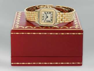 Armbanduhr: äußerst hochwertige Damenuhr mit Diamantbesatz, 18K Gold, mit Originalbox