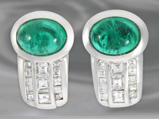 Ohrschmuck: sehr schöne und sehr wertvolle Smaragd-Ohrclips mit Diamanten, ca. 3,03ct, 18K Weißgold - photo 1