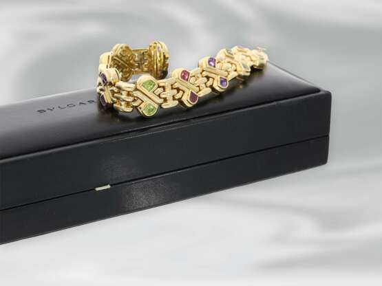 Armband: schweres, sehr dekoratives vintage Designer-Armband mit Farbsteinen, signiert Bvlgari, italienische Handarbeit aus 18K Gold - photo 1