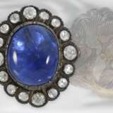 Ring: einzigartiger antiker Saphirring mit sehr wertvollem Burma-Saphir von ca. 26ct, unbehandelt, SSEF Zertifikat, 18K Gold, Silber - фото 1