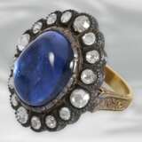 Ring: einzigartiger antiker Saphirring mit sehr wertvollem Burma-Saphir von ca. 26ct, unbehandelt, SSEF Zertifikat, 18K Gold, Silber - фото 4