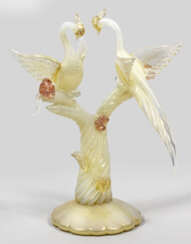 Glasskulptur mit zwei Paradiesvögeln