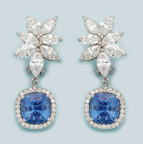 Paar hochqualitätvolle Ceylon-Saphir-Diamantohrgehänge - фото 1