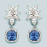 Paar hochqualitätvolle Ceylon-Saphir-Diamantohrgehänge - Foto 1