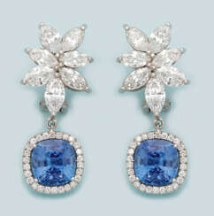 Paar hochqualitätvolle Ceylon-Saphir-Diamantohrgehänge
