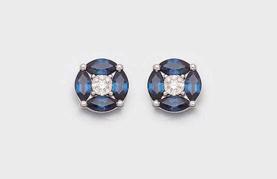 Paar feine Saphire-Diamantohrringe - Foto 1