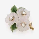 Brosche "Kirschblüte" mit Rosenquarz, Jade, Perlen und Diamanten - Foto 1