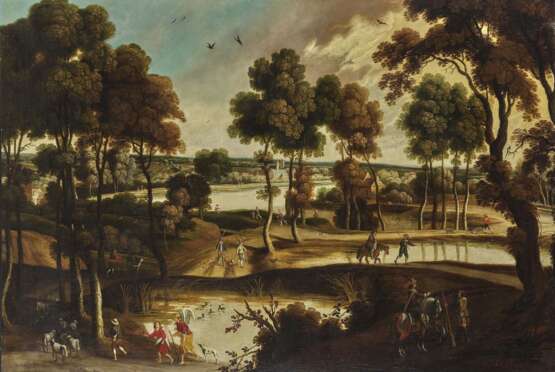 Flämisch. Flämisch, 17. Jahrhundert. Weite Flusslandschaft mit Figurenstaffage - Foto 1