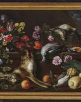Blumenstillleben mit Jagdbeute