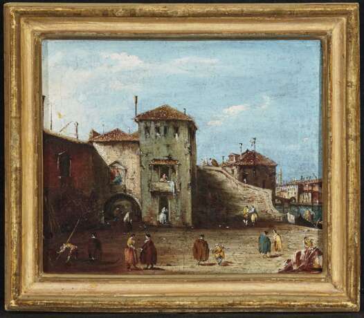 Guardi, Francesco 1712 Venedig - 1793 ebenda. Guardi, Francesco, Nachfolge . Venezianische Szene Im Vordergrund ein kleiner Platz mit Figurenstaffage - Foto 2
