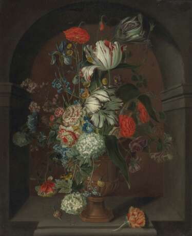 Weyerman, Jacob Campo 1677 Breda - 1747 In The Hague. Weyerman, Jacob Campo, attributed to . Stillleben mit Blumen in einer Steinnische - photo 1