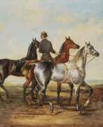 Carl Steffeck. Reiter mit drei Pferden 
