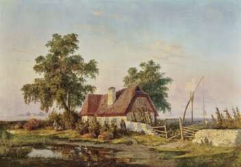 Landschaft mit Bauernhaus und Weinberg 