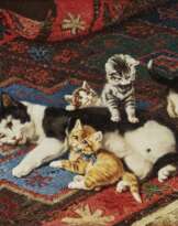 Katzenmutter mit vier Kätzchen 