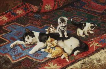Katzenmutter mit vier Kätzchen 