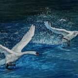 “Swans taking off.” Oil paint Realist Animalistic 2019 - photo 1