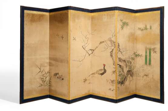 Bedeutender Stellschirm (byôbu) mit Vögeln, Pflaumen und Bambus - фото 1