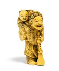 Netsuke: Chinese mit karako auf der Schulter und Schalmei