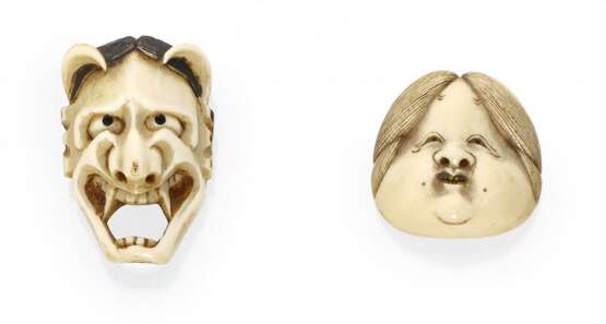 Zwei Masken-Netsuke: Okame und Hannya - фото 1