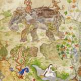 Bedeutende Malerei mit der Geschichte von Laila und Madschnun mit Komposit-Elefant - Foto 1