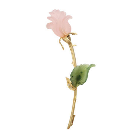 Brosche "Rose" mit Rosenquarzblüte, - Foto 1