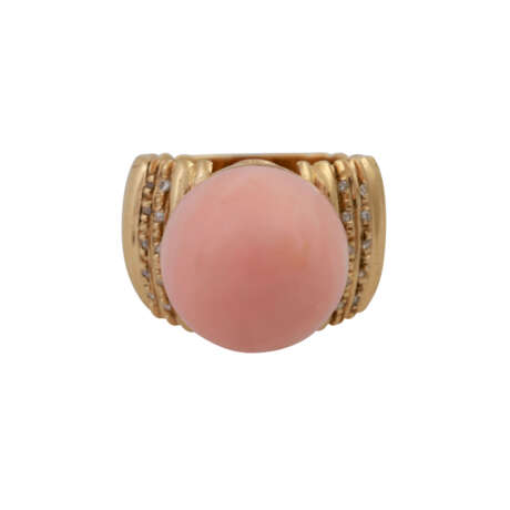 Ring mit rosafarbener Koralle, hoher Cabochon, rund 15 mm, - Foto 1