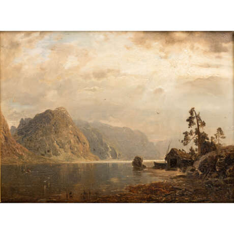RASMUSSEN, GEORG ANTON (1842-1914), "Fjordlandschaft mit Fischerhütte in Gewitterstimmung", - фото 1