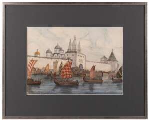 Рисунок «Варяжские корабли у Великого Новгорода»
