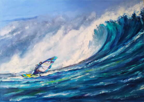 «L'odyssée du passeur d'onde. Le windsurfer» Toile Peinture à l'huile Impressionnisme Peinture de paysage 2019 - photo 1