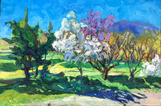 “Cherry blossoms” Canvas Alla prima Impressionist Landscape painting 2019 - photo 1