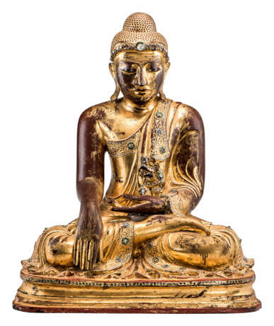 Großer Buddha Shakyamuni mit farbigen Spiegelglaseinlagen - photo 1