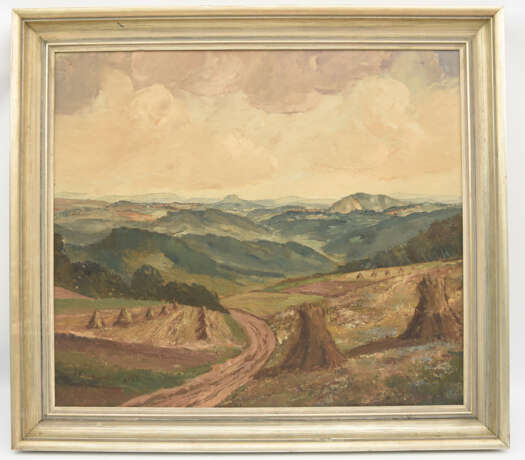 UNBEKANNTER KÜNSTLER,"Landschaftsblick", Öl auf Karton, gerahmt, signiert und datiert - Foto 1