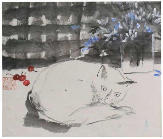 Malerei Auf Papier, Katze, - Foto 1