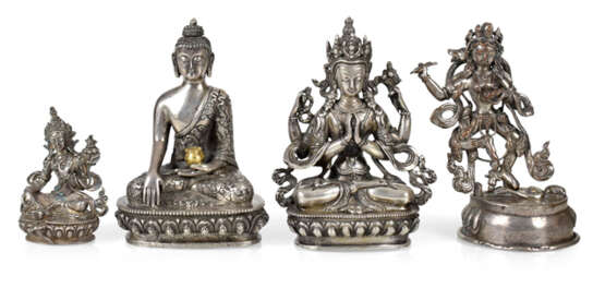 Vier Metallfiguren,U.A. Buddha - Foto 1