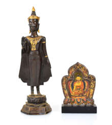 Buddha, Bronze, Und Holzrelief