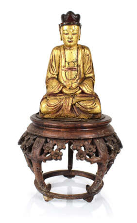 Buddha Und Vasenstand, Holz - Foto 1